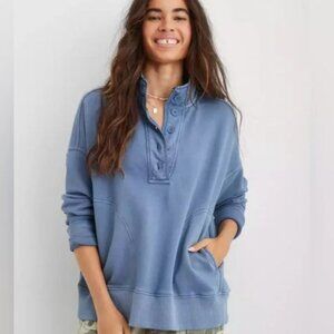 Aerie Blue Button-Up Sweatshirt